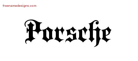 Porsche Old English Name Tattoo Designs
