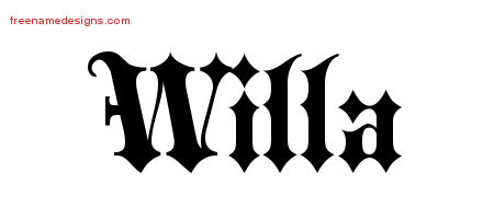 Willa Old English Name Tattoo Designs