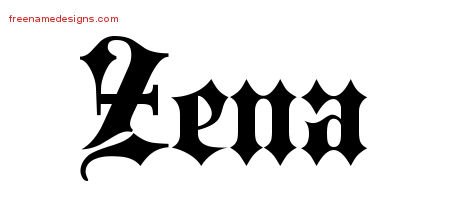 Zena Old English Name Tattoo Designs