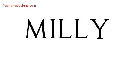 Milly Regal Victorian Name Tattoo Designs