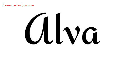 Calligraphic Stylish Name Tattoo Designs Alva Free Graphic