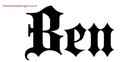 Old English Name Tattoo Designs Ben Free Lettering