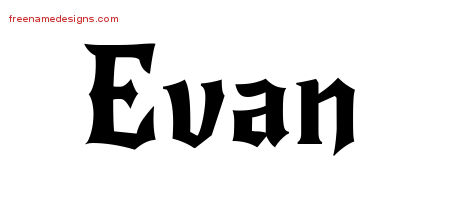 Gothic Name Tattoo Designs Evan Free Graphic