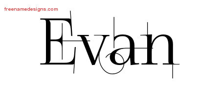 Decorated Name Tattoo Designs Evan Free Lettering