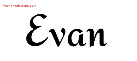 Calligraphic Stylish Name Tattoo Designs Evan Free Graphic