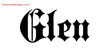 Old English Name Tattoo Designs Glen Free Lettering
