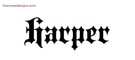Old English Name Tattoo Designs Harper Free Lettering