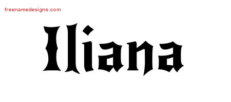 Gothic Name Tattoo Designs Iliana Free Graphic