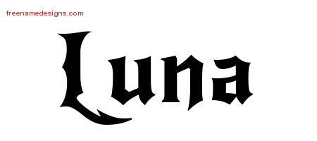 Gothic Name Tattoo Designs Luna Free Graphic