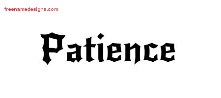 Gothic Name Tattoo Designs Patience Free Graphic