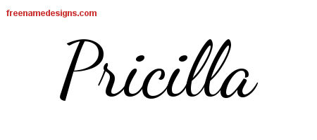 Lively Script Name Tattoo Designs Pricilla Free Printout