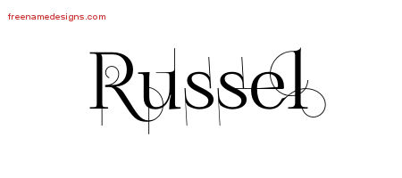 Decorated Name Tattoo Designs Russel Free Lettering