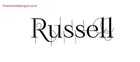 Decorated Name Tattoo Designs Russell Free Lettering