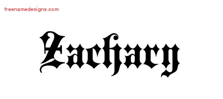 Old English Name Tattoo Designs Zachary Free Lettering
