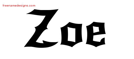 Gothic Name Tattoo Designs Zoe Free Graphic